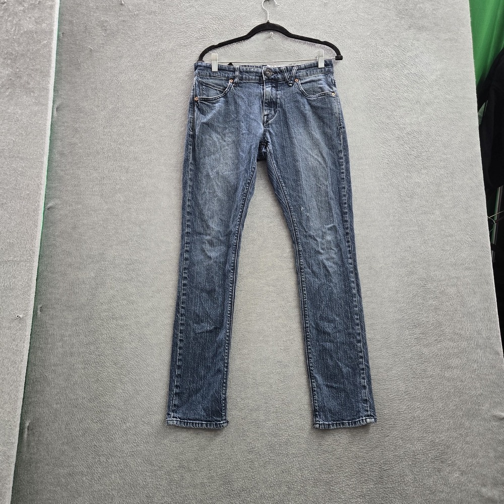 Volcom Women Jeans 32 Blue Denim Embroidered 2x4 Skinny Slim 31"